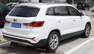 White SUV rear and side view with tinted windows and alloy wheels