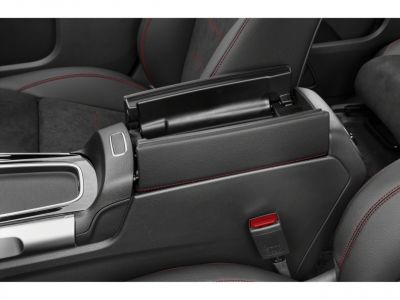Center console armrest with storage and red stitching