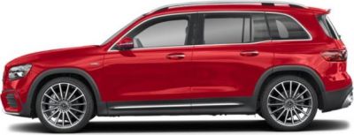 Side profile of red SUV with alloy wheels and roof rails