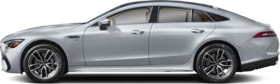 Side profile of a sleek luxury four-door coupe with sporty alloy wheels.