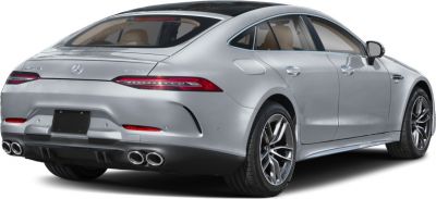 Rear view of a silver 4-door coupe with quad exhausts and sporty design.