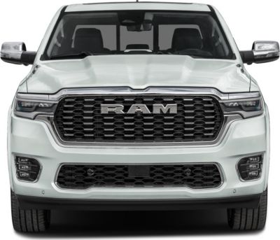 Front grille and dual-section headlights with bold RAM lettering