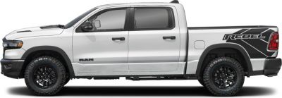 Pickup truck with off-road tires and Rebel edition graphics