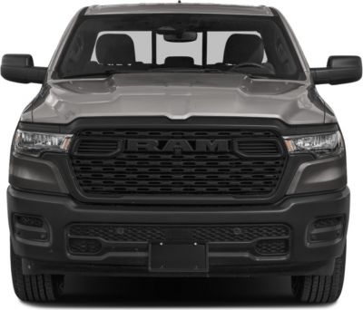 Bold front grille and LED headlights of a pickup truck