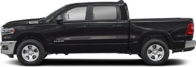 Side view of black pickup with Quad Cab and short bed