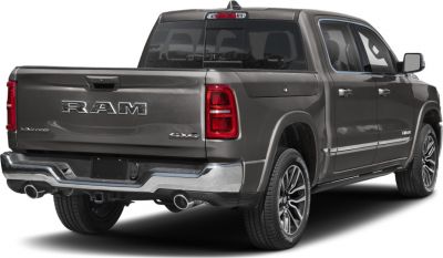 Rear view of pickup showing tailgate, dual exhaust, and alloy wheels