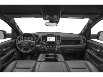 Modern dashboard and center console with touchscreen and steering wheel controls