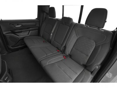 Rear seat interior with spacious upholstery and seat belts