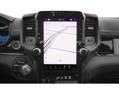 Vertical infotainment screen with navigation and climate controls