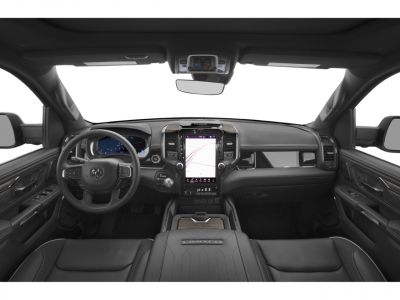 Dashboard with large touchscreen and digital instrument cluster in modern truck interior