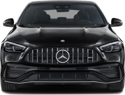 Front view showing grille and headlights of a sleek black luxury sedan