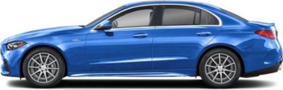 Side profile of a sleek sedan with alloy wheels and smooth, aerodynamic lines.
