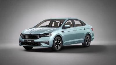 Front and side views of a modern mid-size sedan with a prominent grille and alloy wheels
