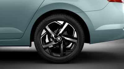 Close-up of 2027 Skoda Slavia facelift alloy wheel with sporty two-tone rim