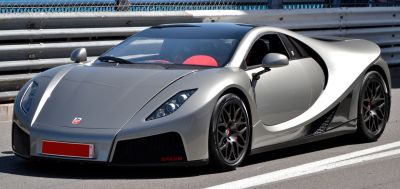 Aerodynamic sports coupe with LED headlights and multi-spoke wheels