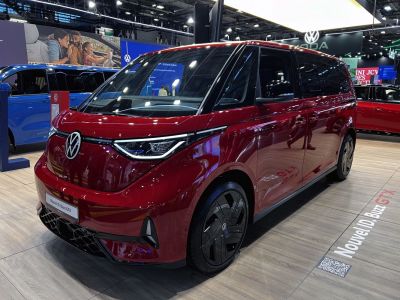 Electric minivan with sleek LED headlights and aerodynamic body