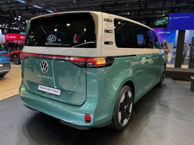 Rear view of electric van with two-tone paint and LED tail lights