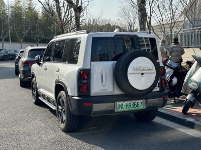 Rear view of SUV with rear-mounted spare tire and rectangular taillights