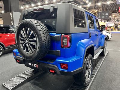 Rear view of SUV with spare tire and alloy wheels