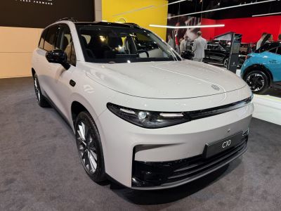Front view of modern SUV with LED headlights and aerodynamic design