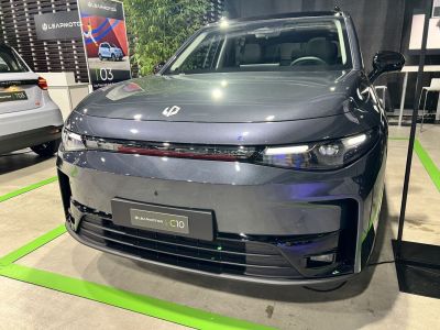 Sleek front grille and LED headlights close-up