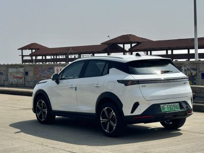 Rear side view of modern SUV with sleek tail lights and alloy wheels