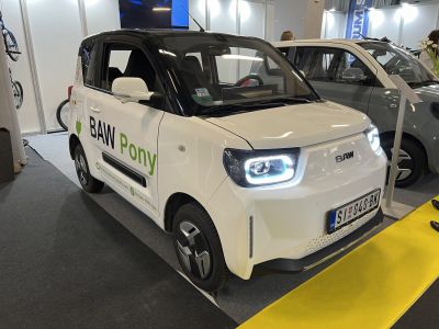 Compact microcar with modern LED headlights