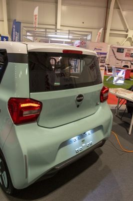 Compact hatchback rear with modern taillights and two-tone paint