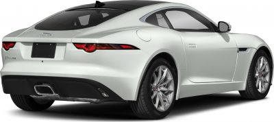Rear view of sleek coupe with distinctive taillights and central exhaust