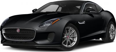 Sporty coupe front with sharp LED headlights and silver alloy wheels.