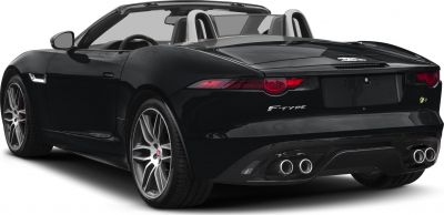Rear view with sleek taillights and quad exhaust of convertible sports car