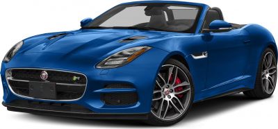 Sporty blue convertible front with distinctive grille and alloy wheels