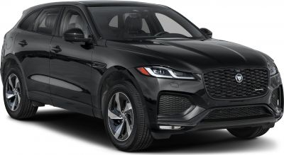 Black SUV with LED headlights and sporty grille.