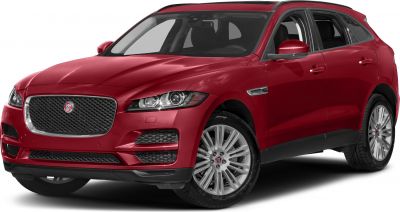 Front and side view of red SUV with distinctive grille and alloy wheels