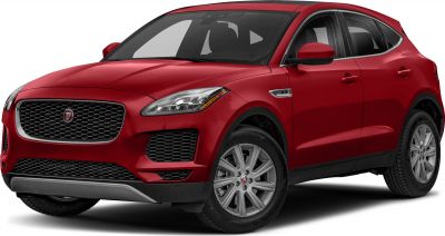 Front side view with grille and headlights of a red compact SUV