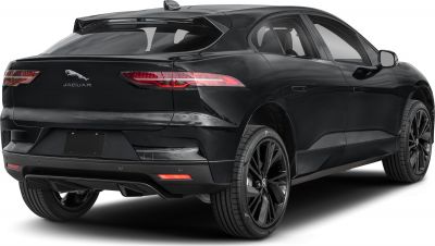 Sleek rear design with distinctive tail lights and black wheels