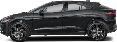 Black electric SUV side profile with large alloy wheels and aerodynamic design.