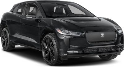 Black electric SUV front side with sleek headlights and aerodynamic design