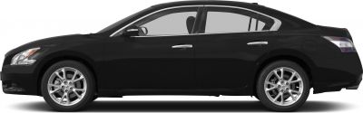 Side view of sedan with alloy wheels and chrome trim