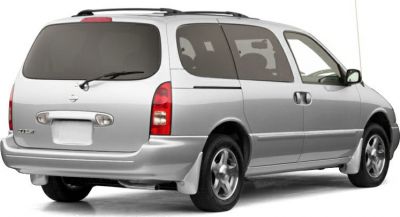 Minivan rear and side view with sliding door and alloy wheels