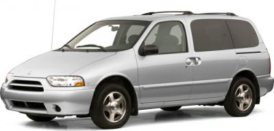 Silver minivan side view with sliding door and roof rails