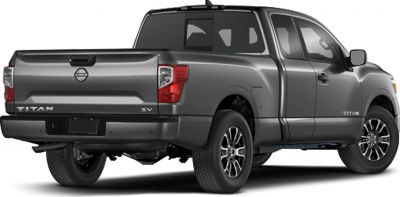 Rear and side view of pickup truck with extended cab and tailgate.