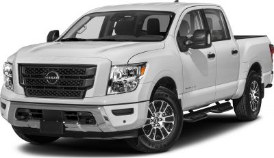 Front view of large pickup with black grille and dual cab.