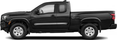 Side view of black extended cab pickup with steel wheels