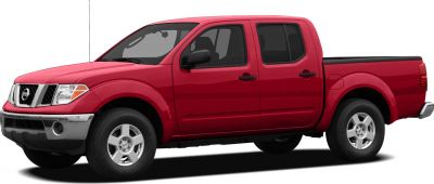 Red double cab pickup truck with extended bed, front and side view