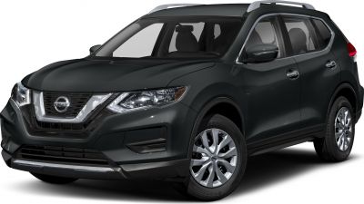 Front three-quarter view of black SUV with roof rails and alloy wheels