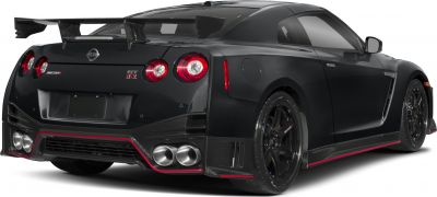 Black rear view with quad exhausts and aerodynamic rear wing
