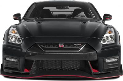 Front view with headlights, grille, and carbon fiber splitter