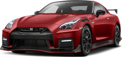 Red sports coupe with LED headlights and aerodynamic design