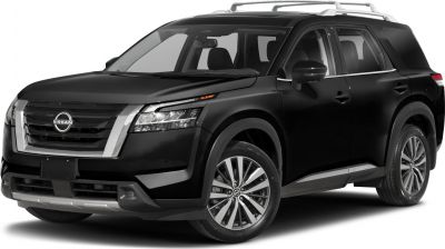 Black SUV front side with modern grille, LED headlights, alloy wheels, and roof rails